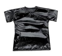 T-shirt à manches courtes extensible brillant pour enfants, idéal pour filles et garçons, vêtements choraux, couleur unie, coupe confortable, vêtements pour adolescents, Noir , 170