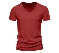 T-Shirt à Manches Courtes Homme Sport Séchage Rapide en Coton Fashion Mode Slim été Col V Décontractées Haut Running Gym Top Couleur Unie Casual Classique Regular Fit Tunique Léger Respirant