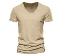 T-Shirt à Manches Courtes Homme Sport Séchage Rapide en Coton Fashion Mode Slim été Col V Décontractées Haut Running Gym Top Couleur Unie Casual Classique Regular Fit Tunique Léger Respirant