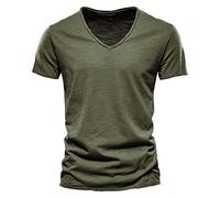 T-Shirt à Manches Courtes Homme Sport Séchage Rapide en Coton Fashion Mode Slim été Col V Décontractées Haut Running Gym Top Couleur Unie Casual Classique Regular Fit Tunique Léger Respirant