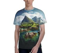 T-shirt à manches courtes imprimé des îles de Norvège pour homme, décontracté, respirant, confortable, usage quotidien, Noir/blanc, XL