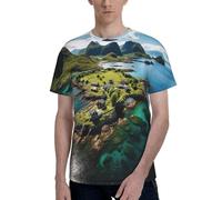T-shirt à manches courtes imprimé des îles de Norvège pour homme, décontracté, respirant, confortable, usage quotidien, Noir/blanc, XXL