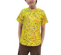 T-shirt à manches courtes imprimé léopard brillant pour garçon - Haut de danse métallique brillant pour jazz, hip-hop, performance - Âge 2-16 ans - Usage quotidien, festivals et fêtes, jaune, 8-10 ans