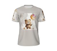 T-shirt à manches courtes imprimé montgolfières et ours pour homme - Respirant - Athlétique - Gym - Sports d'été - Mode fitness, Noir, XS