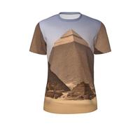 T-shirt à manches courtes imprimé pyramides d'Égypte pour homme respirant léger été mode gym entraînement décontracté, noir, Taille XS