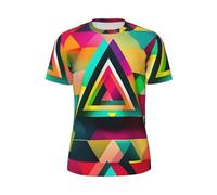 T-shirt à manches courtes imprimé triangle coloré pour hommes, respirant, athlétique, gym, sport, été, mode fitness, Noir, XXL