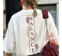 T-shirt à manches courtes imprimé vertical BALANCE Cerveau Cœur pour femmes, style vintage. Graphique esthétique sur la santé mentale, coupe ample, col rond, décontracté. Convient pour le port quotidi