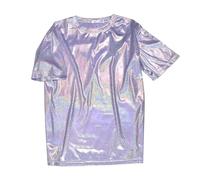 T-shirt à manches courtes métallisé pour femme, avec trou de serrure, manches courtes, paillettes, holographique, violet/transparent, S