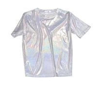 T-shirt à manches courtes métallisé pour femme, avec trou de serrure, manches courtes, paillettes, holographique, Blanc., M