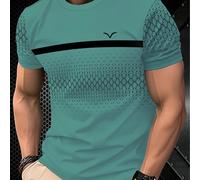 T-shirt à manches courtes mode homme, patchwork, 100% polyester, motif géométrique en diamant et combinaison de couleurs unies, pull-over minimaliste, tissu léger et respirant pour l'été L,M,S,XL,XXLG