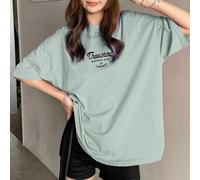 T-shirt à manches courtes oversize avec imprimé slogan et col rond pour femme, "Mille chefs-d'œuvre du travailleur" été L,M,S,XL,XS,XXLLettres,SloganÉtoffe