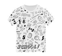 T-Shirt à Manches Courtes Peint à la Main pour Enfants, Amusant, gribouillage, Croquis, coloriage, DIY Chemisiers Et Hauts Décontractés pour Filles Grande Taille (White, 8-9 Years)