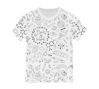 T-Shirt à Manches Courtes Peint à la Main pour Enfants, Amusant, gribouillage, Croquis, coloriage, DIY Chemisier pour Fille Grande Taille (White, 3-4 Years)