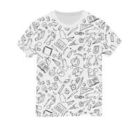 T-Shirt à Manches Courtes Peint à la Main pour Enfants, Amusant, gribouillage, Croquis, coloriage, DIY Chemises pour Fille Automne Décontracté (White, 6-7Years)