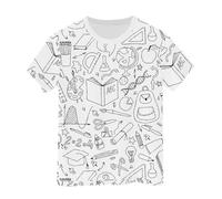 T-Shirt à Manches Courtes Peint à la Main pour Enfants, Amusant, gribouillage, Croquis, coloriage, DIY Pull Tunique Fille (White, 8-9 Years)