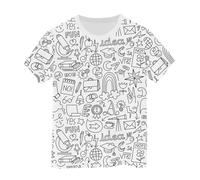 T-Shirt à Manches Courtes Peint à la Main pour Enfants, Amusant, gribouillage, Croquis, coloriage, DIY T-Shirts pour Fille en Coton (White, 3-4 Years)