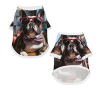 T-shirt à manches courtes pour chiens de petite taille - Bouledogue français portant des lunettes de soleil - Vêtements pour animaux de compagnie