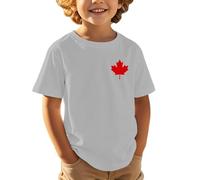 T-shirt à manches courtes pour enfants, décontracté, confortable et tendance, imprimé feuille d'érable, fête nationale européenne et canadienne, fête de l'indépendance (Light Gray, 6-7 Years)