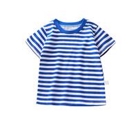 -T-shirt à manches courtes pour enfants en pur coton pour et filles, t-shirt de base pour bébé, rayé, multicolore, t-shirts vintage en option pour homme, bleu ciel, 12-18 mois