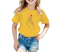 T-shirt à manches courtes pour enfants et filles avec col rond et joli graphisme, jaune, 5-6 ans
