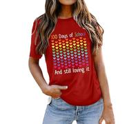 T-shirt à manches courtes pour enseignant avec inscription « Happy 100 Days of School » pour femme - Motif ailes bleues, rouge, XL