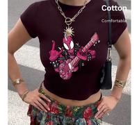 T-shirt à manches courtes pour femme, couleur unie, design minimaliste pour un usage quotidien, imprimé Spider-Man punk, 100 % coton, hauts courts printemps/été, vacances en plein air, streetwear, Y2K