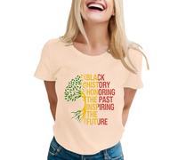 T-shirt à manches courtes pour femme Un t-shirt à manches courtes tendance et décontracté avec col rond et imprimé lettres pour femme, beige, M