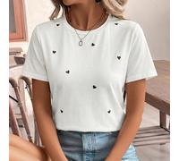T-shirt à manches courtes pour femmes, imprimé cœur en fil, décontracté et quotidien. T-shirt d'été en coton, tenue de thé brodée, Top d'été L,M,S,XL,XS,XXL,XXS,XXXL,XXXXLBlocs de couleur,graphiqueMél