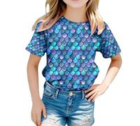 T-shirt à manches courtes pour fille avec motif écailles de poisson élégant décontracté haut avec imprimé écailles de poisson col rond hauts été blouse chemise his and hers chemise décontractée avec
