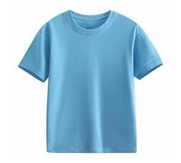 T-shirt à manches courtes pour fille - Col rond - 5 à 14 ans - Pour garçon - Taille 86, bleu clair, 3-4 ans