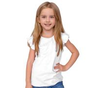 T-shirt à manches courtes pour fille Motif feuilles, blanc, 5-6 ans