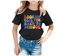 T-Shirt à Manches Courtes pour Fille,T-Shirt à Manches Courtes Et Col Rond pour Enfants, Imprimé Graphique De La Saison De La RentréE Scolaire, T-Shirt DéContracté D'éTé (Black, 8-9 Years)