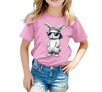 T-Shirt à Manches Courtes pour Filles avec Motif Lapin de Pâques - Version Douce et décontractée col Rond et Coupe adaptée pour Tout-Petits et Enfants Style Quotidien et Polyvalent (3-4 Years) #413