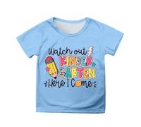 T-Shirt à Manches Courtes pour Filles, décontracté, imprimé Dessin animé, Confortable, col Rond, Tenue Scolaire pour Enfants, Printemps, été, Automne, Mode Hauts De Fille pour (Sky Blue, 4-5 Years)