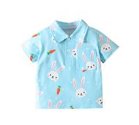 T-shirt à manches courtes pour garçon avec poche dessin animé lapin imprimé Pâques cadeau enfants top coton respirant confortable, bleu, 2-3 ans