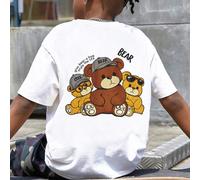 T-shirt à manches courtes pour garçons avec imprimé de trois ours en peluche, présentant un ours brun central portant une casquette BEAR et deux oursons jaunes 6Y,7Y,8Y,9Y,10Y,11-12YCartoonÉtoffe