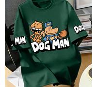 T-shirt à manches courtes pour garçons, imprimé graphique de chien détective de bande dessinée, coupe ample décontractée, style sportif col rond, cadeau d'été parfait, convient pour le port au printem
