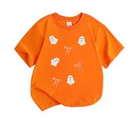 T-shirt à manches courtes pour Halloween, décontracté, basique pour tout-petit, haut polyvalent pour le quotidien, les loisirs avec jolis détails imprimés, Orange, 7-8 ans