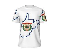 T-shirt à manches courtes pour homme à séchage rapide avec motif carte du drapeau de l'État de Virginie-Occidentale - T-shirt d'entraînement à manches courtes pour homme, noir, Taille L