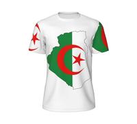 T-shirt à manches courtes pour homme à séchage rapide et à séchage rapide - T-shirt de sport à manches courtes pour homme - Motif carte du drapeau de l'Algérie, noir, Taille L