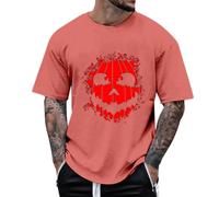 T-shirt à manches courtes pour homme avec imprimé tête de citrouille, décontracté, confortable, pour le quotidien, le sport et les loisirs, rouge, L
