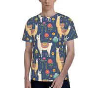 T-shirt à manches courtes pour homme avec motif lama, style décontracté, respirant, confortable, pour un usage quotidien, Noir/blanc, S