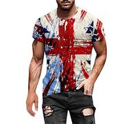 T-shirt à manches courtes pour homme - Col rond - Imprimé drapeau Union Jack - Coupe athlétique - Coupe athlétique - Pour entraînement et entraînement, 2#Rose vif, L
