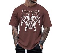 T-shirt à manches courtes pour homme - Col rond - Imprimé lettres - T-shirt décontracté à manches courtes pour l'intérieur et l'extérieur, la marche, le sport, la vie quotidienne, marron, 5XL