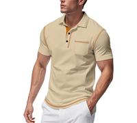 T-shirt à manches courtes pour homme, coupe droite, décontracté, tendance, col boutonné, haut à manches courtes pour intérieur et extérieur, marche, sport, vie quotidienne, kaki, S