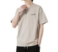 T-shirt à manches courtes pour homme en mélange de coton et de polyester respirant, t-shirt décontracté imprimé à col rond pour le printemps et l'été (XL kaki)