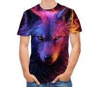T-shirt à manches courtes pour homme et femme avec impression 3D, Visage de loup bleu, Taille L