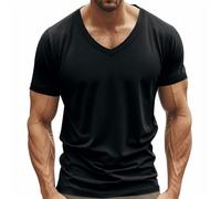 T-shirt à manches courtes pour homme facile à porter - Col en V - Séchage rapide - Respirant - Pour l'intérieur et l'extérieur, la marche, le sport, la vie quotidienne, Noir , S