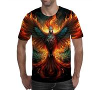 T-shirt à manches courtes pour homme Imprimé 3D T-shirt à col rond fantaisie pour homme, Phénix de feu, M