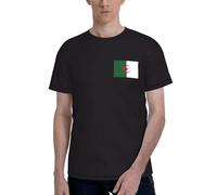 T-shirt à manches courtes pour homme, imprimé drapeau de l'Algérie, doux et élégant, parfait pour un usage quotidien, Noir , 3XL